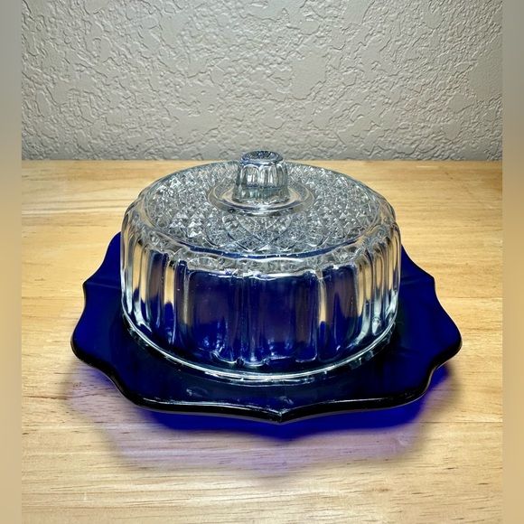 Imperial Glass Cobalt Blue Cheese Serving Dish With Lid Vintage 5" - Picture 3 of 16